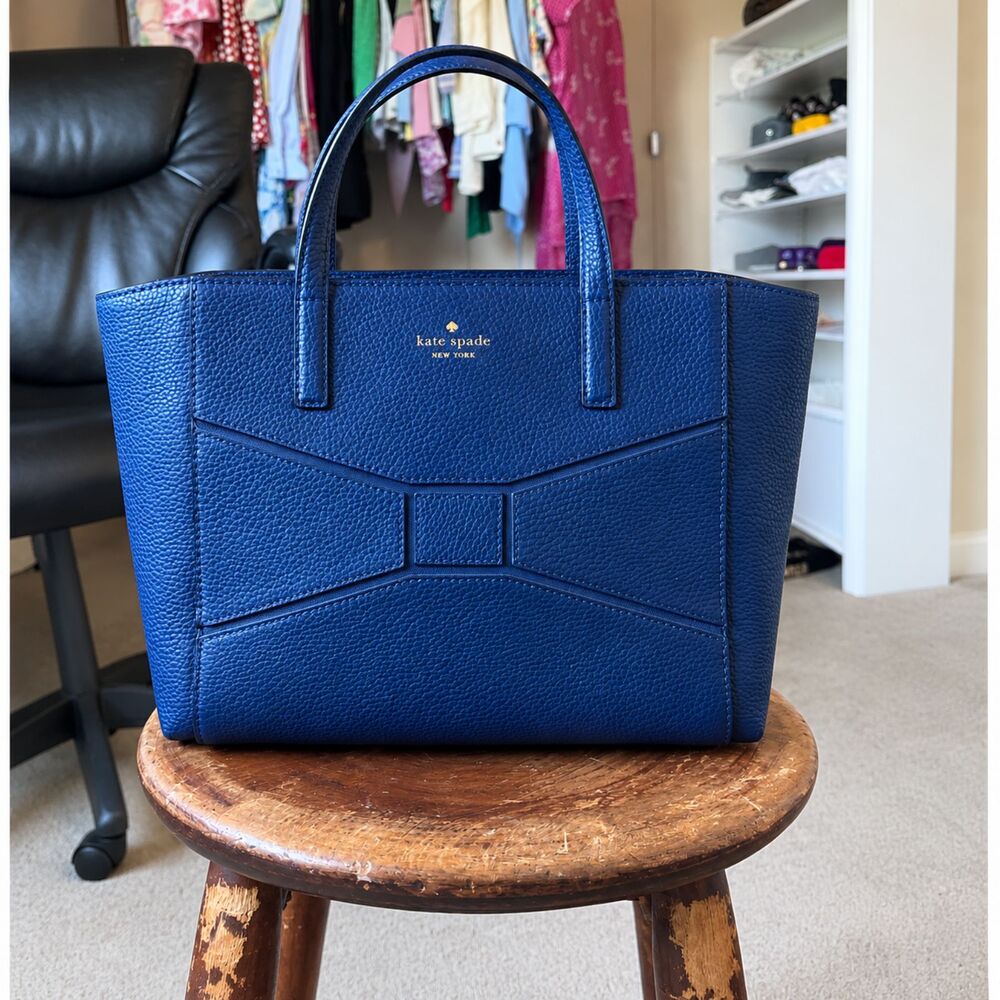 Kate Spade Bridge Place Francisca Navy Blue Leather Bow Tote Handbag